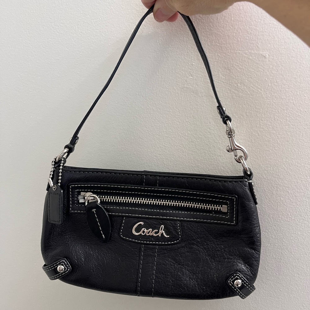 Coach Black Leather Clutch with Silver Accents